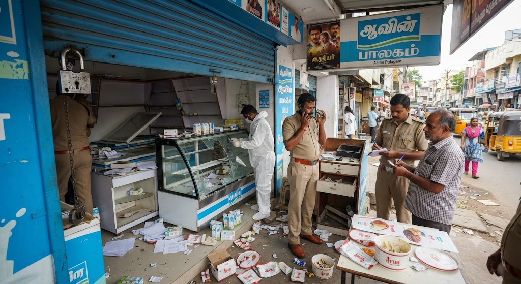 தாம்பரம் அருகே அடுத்தடுத்து தொடர் கொள்ளை: ஆவின் பாலகத்தின் பூட்டை உடைத்து ரூ.25,000 ரொக்கம் மற்றும் ஐஸ்கிரீம் தின்றுவிட்டுச் சென்ற மர்ம நபர்கள்!