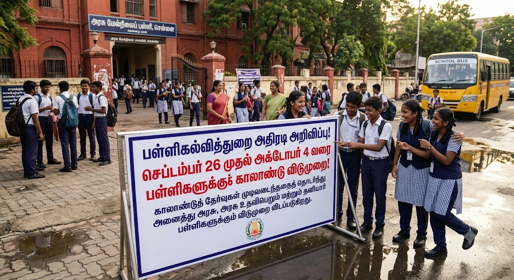 செப்டம்பர் 26 முதல் அக்டோபர் 4 வரை பள்ளிகளுக்குக் காலாண்டு விடுமுறை: பள்ளிக்கல்வித்துறை அதிரடி அறிவிப்பு!