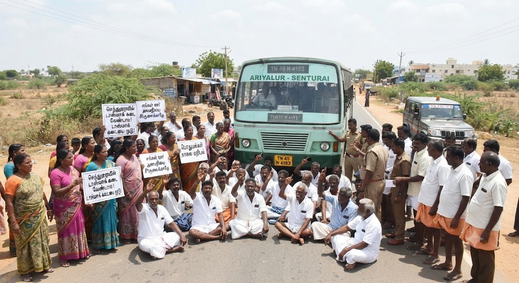 அரியலூர்: செந்துறை அருகே டாஸ்மாக் கடை திறக்க எதிர்ப்பு - பொதுமக்கள் சாலை மறியல் மற்றும் பேருந்து சிறைபிடிப்பு!