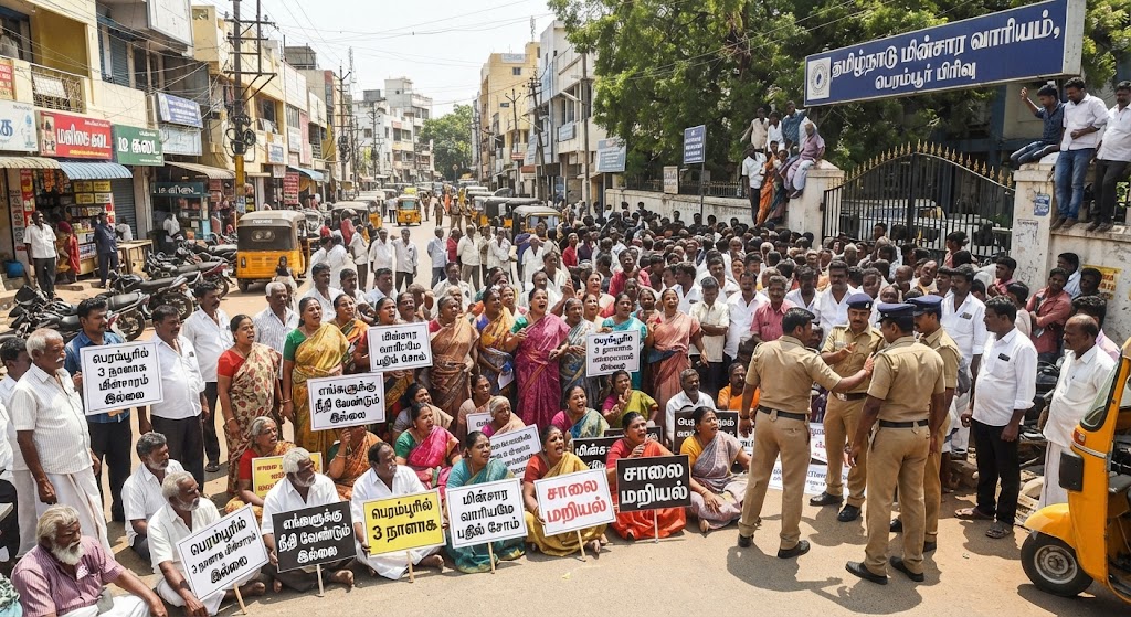 பெரம்பூரில் 3 நாளாக மின்சாரம் இன்றி தவிப்பு: ஆத்திரத்தில் பொதுமக்கள் சாலை மறியல் மற்றும் முற்றுகை!
