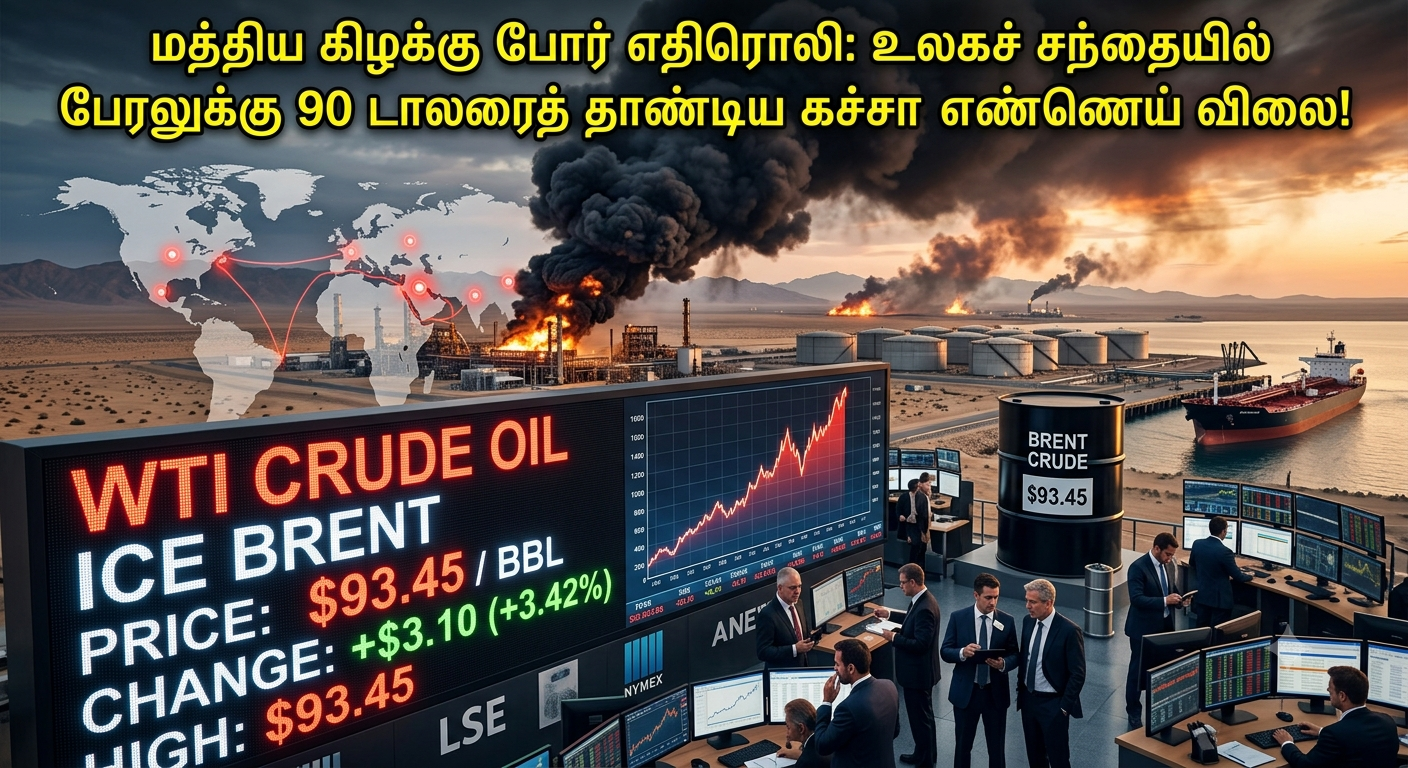 மத்திய கிழக்கு போர் எதிரொலி: உலகச் சந்தையில் பேரலுக்கு 90 டாலரைத் தாண்டிய கச்சா எண்ணெய் விலை!