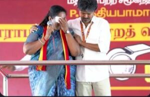 மேடையில் பேசிக்கொண்டிருந்தபோதே கண்கலங்கிய தவெக வேட்பாளர் சத்தியபாமா.. தோளில் தட்டிக் கொடுத்து ஆறுதல் கூறிய முதல்வர் விஜய்!