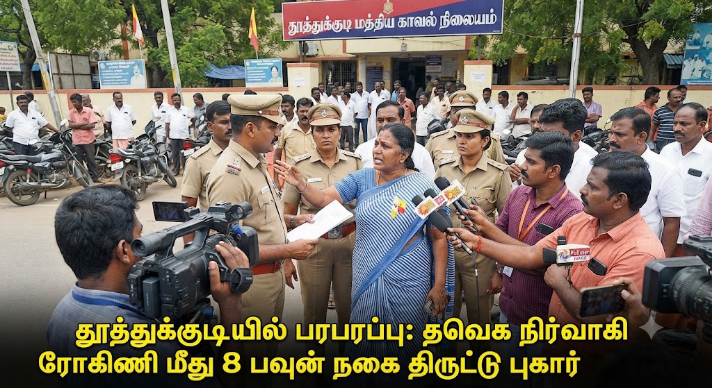 தூத்துக்குடியில் பரபரப்பு: தவெக நிர்வாகி ரோகிணி மீது 8 பவுன் நகை திருட்டு புகார்!