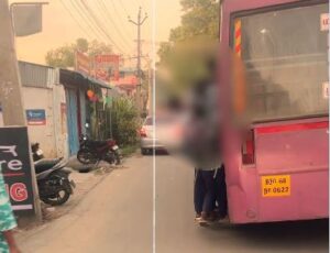 மயிலாடுதுறை அருகே படியில் ஆபத்தான முறையில் தொங்கியபடி பயணித்த பள்ளி மாணவர்கள்!