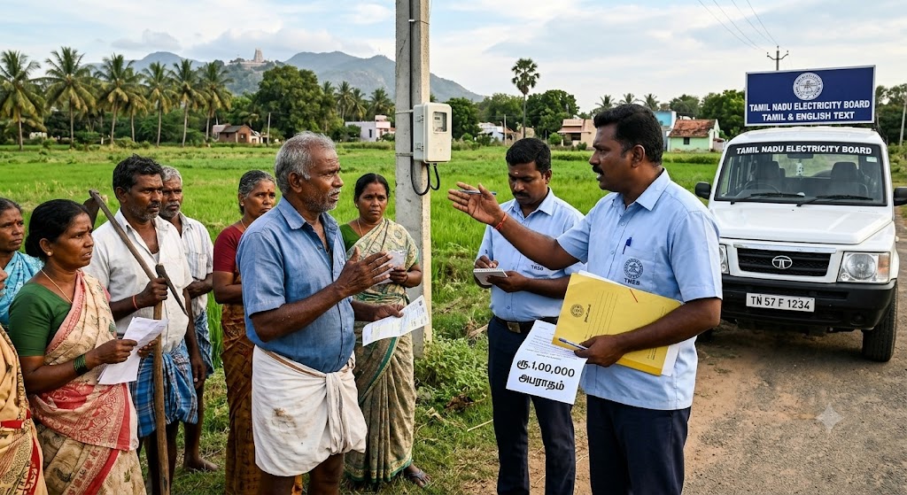 பழனியில் விவசாயிகளிடம் ரூ.1 லட்சம் அபராதம் விதிப்பதாக மிரட்டல்? மின்வாரிய அதிகாரிகள் மீது பரபரப்பு புகார்!