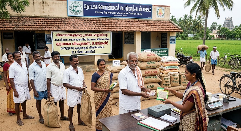 விவசாயிகளுக்கு முக்கிய அறிவிப்பு.. கூட்டுறவு சங்கங்களில் ரொக்க விலையில் விதைகள், உரங்கள்! தமிழகம் முழுவதும் தொடக்க வேளாண்மைக் கூட்டுறவுக் கடன் சங்கங்கள் மூலம் வழங்க நடவடிக்கை