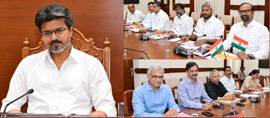 வடகிழக்கு பருவமழை தீவிரம் – அமைச்சர்கள், அதிகாரிகளுடன் முதலமைச்சர் விஜய் அவசர ஆலோசனை!