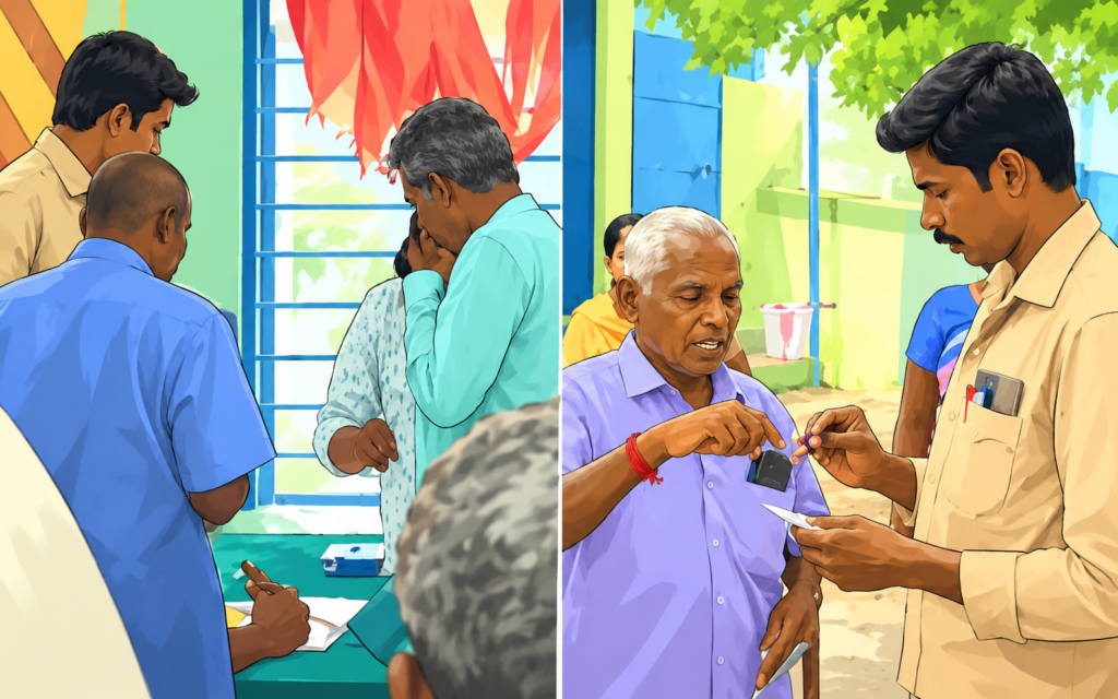 என் வாக்கு எங்கே? – தேர்தல் அலுவலர்களிடம் வாக்காளர் வாக்குவாதம்