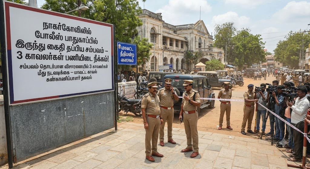 நாகர்கோவிலில் போலீஸ் பாதுகாப்பில் இருந்து கைதி தப்பிய சம்பவம் – 3 காவலர்கள் பணியிடை நீக்கம்!