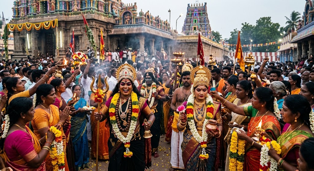 குலசேகரன்பட்டினம் முத்தாரம்மன் கோயில் தசரா திருவிழா: காளி வேடம், அம்மன் வேடமிட்டு வழிபட்ட பக்தர்கள்!