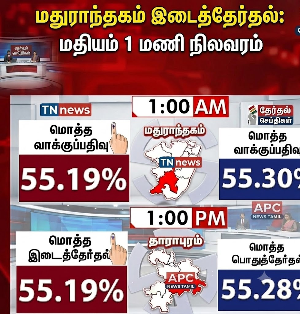 மதுராந்தகத்தில் மதியம் 1 மணி நிலவரப்படி 55.19% வாக்குப்பதிவு!