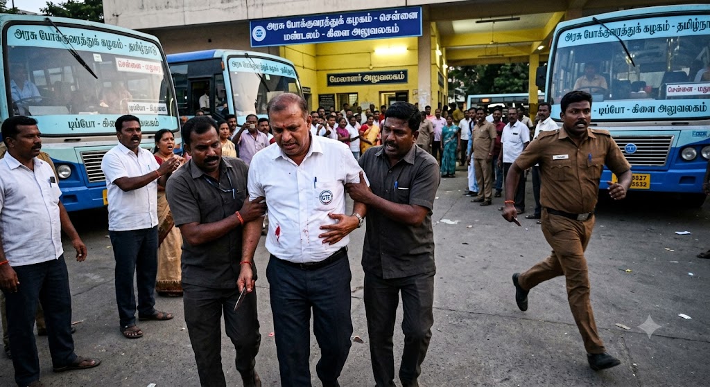 கும்பகோணத்தில் அரசு போக்குவரத்துக் கழக கிளை மேலாளருக்கு கத்திக்குத்து – ஓட்டுநர் தப்பியோட்டம்!