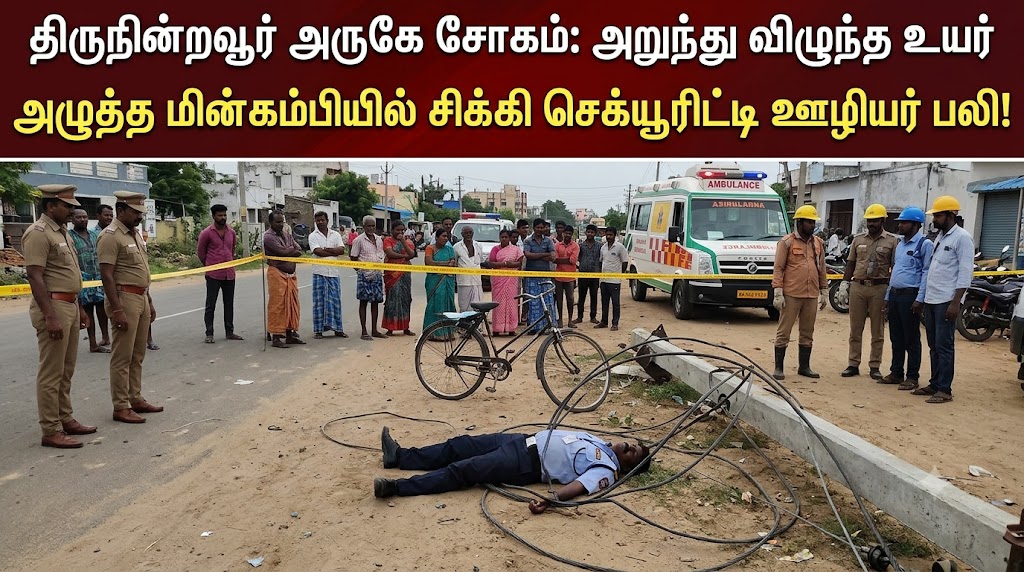 திருநின்றவூர் அருகே சோகம்: அறுந்து விழுந்த உயர் அழுத்த மின்கம்பியில் சிக்கி செக்யூரிட்டி ஊழியர் பலி!
