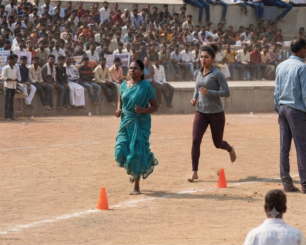 சேலை அணிந்து வெறும் காலுடன் 1,600 மீட்டர் ஓட்டம் – கணவனை இழந்த கவிதா குமாரியின் விடாமுயற்சி வைரல்!