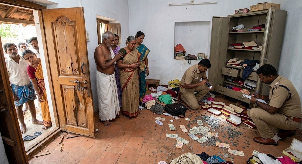 திருவிடைமருதூர் அருகே வீட்டின் கதவை உடைத்து 30 சவரன் நகைகள் கொள்ளை! ரூ.2.5 லட்சம் பணத்துடன் சில்லறைக் காசுகளையும் அள்ளிச் சென்ற மர்ம நபர்கள்