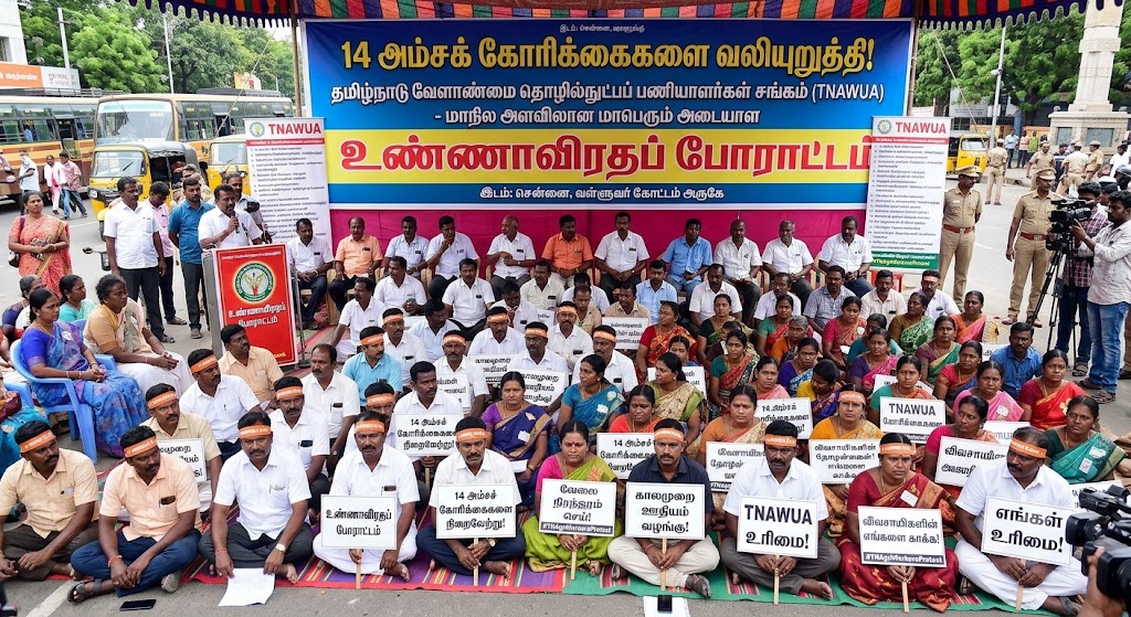 14 அம்சக் கோரிக்கைகளை வலியுறுத்தி வேளாண்மை தொழில்நுட்பப் பணியாளர்கள் உண்ணாவிரதப் போராட்டம்!
