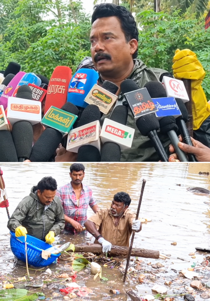 நம்ம மக்களுக்காக நாமே இறங்கிச் சுத்தம் செய்வதில் தப்பே இல்லை– வாய்க்காலில் இறங்கி தூய்மைப் பணியில் ஈடுபட்ட எம்.எல்.ஏ!