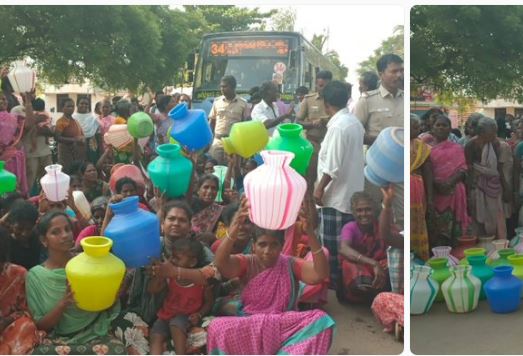 20 நாட்களாக குடிநீர் விநியோகம் இல்லை என புகார்: காலி குடங்களுடன் பொதுமக்கள் சாலை மறியல்!