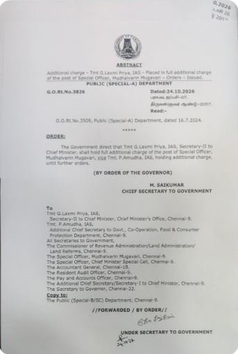 முதல்வரின் முகவரி குறைதீர்ப்பு பிரிவு சிறப்பு அதிகாரியாக லக்‌ஷ்மி பிரியா நியமனம்!