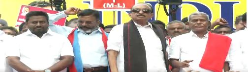 தலைமைத் தேர்தல் ஆணையர் ஞானேஷ் குமாரை பதவி நீக்கம் செய்யக் கோரி இண்டியா கூட்டணி ஆர்ப்பாட்டம் – த.வெ.க சார்பில் அமைச்சர் ராஜ்மோகன் பங்கேற்பு