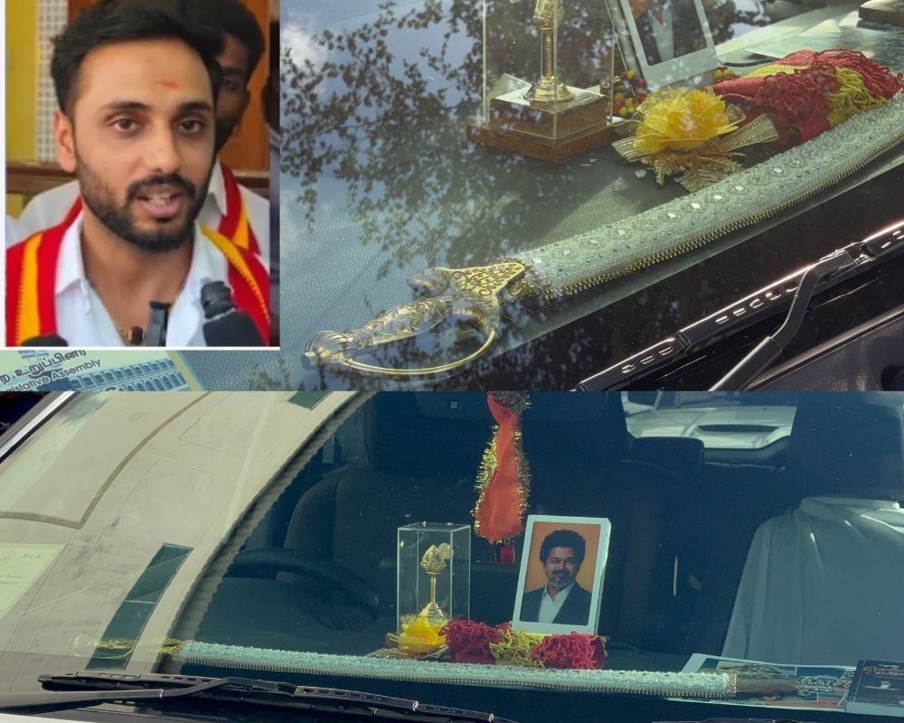 திருவண்ணாமலையில் பரபரப்பு: காரின் முன்புறத்தில் வாளுடன் வலம் வந்த தவெக எம்.எல்.ஏ அபிஷேக்!