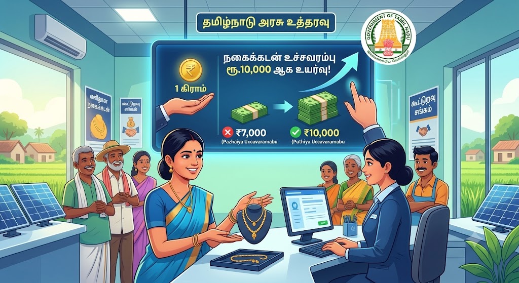 கூட்டுறவு நிறுவனங்களில் நகைக்கடன் உச்சவரம்பு ரூ.10,000 ஆக உயர்வு!ஒரு கிராம் தங்க நகைக்கு ரூ.7,000-க்கு பதிலாக ரூ.10,000 வரை கடன் – தமிழக அரசு உத்தரவு