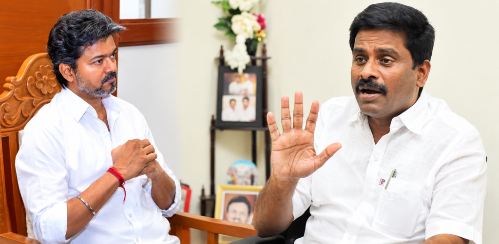 எம்.எல்.ஏ.க்களை விலைக்கு வாங்கி இடைத்தேர்தலை உருவாக்க முயற்சி – விஜய் மீது திமுக சட்டத்துறை நிர்வாகி கடும் குற்றச்சாட்டு!