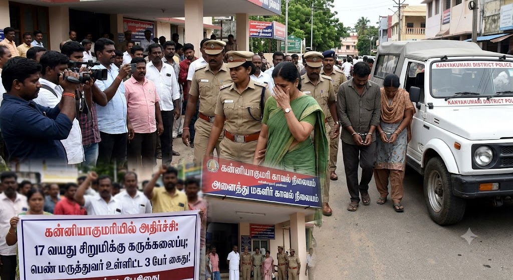17 வயது சிறுமிக்கு கருக்கலைப்பு செய்ததாகப் பெண் மருத்துவர் உட்பட 3 பேர் கைது – கன்னியாகுமரியில் அதிர்ச்சி!
