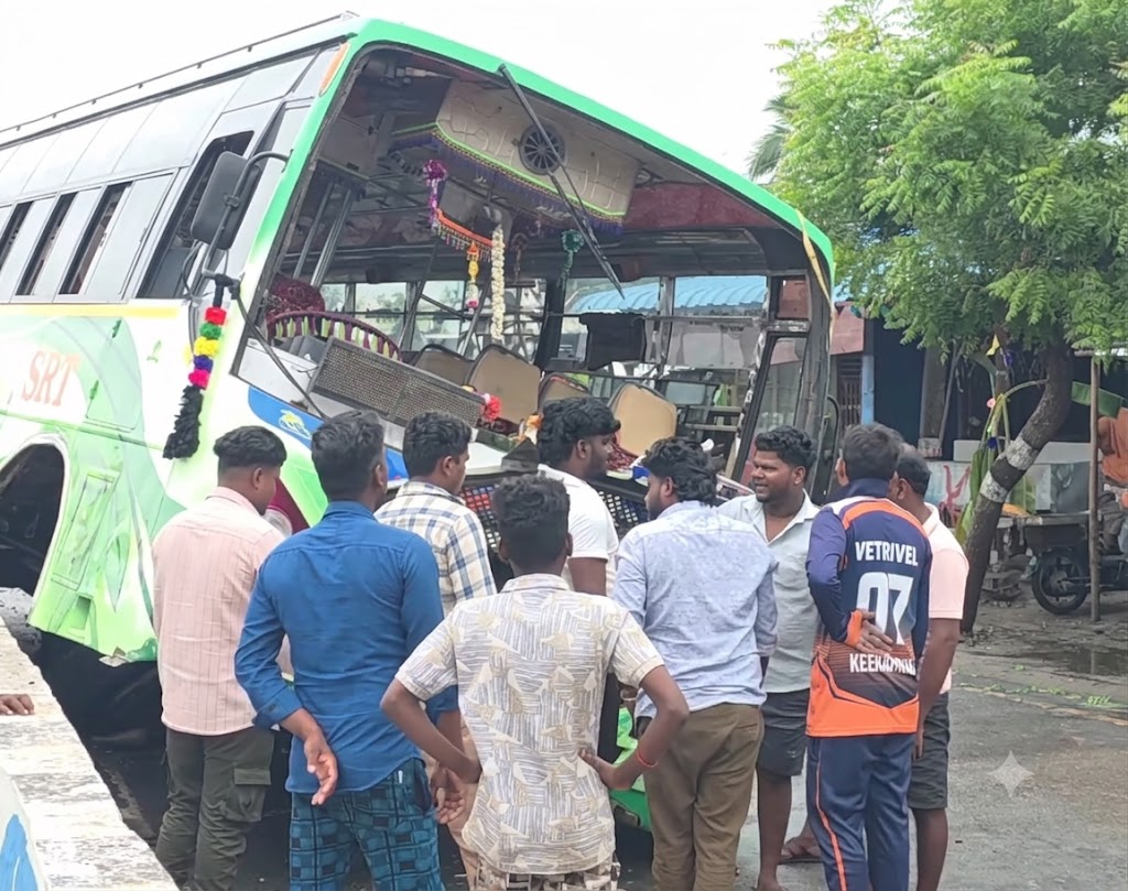 பாட்டு ரொம்ப முக்கியமா? ஓட்டுநரை விடாதீங்க! – தனியார் பேருந்து விபத்தில் பெண் ஆவேசம்