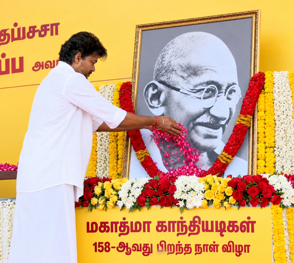 காந்தி ஜெயந்தியை முன்னிட்டு மகாத்மா காந்தியடிகளின் உருவப் படத்திற்கு முதலமைச்சர் மரியாதை!