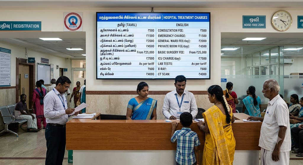 மருத்துவமனைகளில் சிகிச்சைக் கட்டண விவரங்களைத் ஆங்கிலத்திலும் தாய்மொழியிலும் காட்சிப்படுத்த வேண்டும்! – மத்திய அரசு உத்தரவு